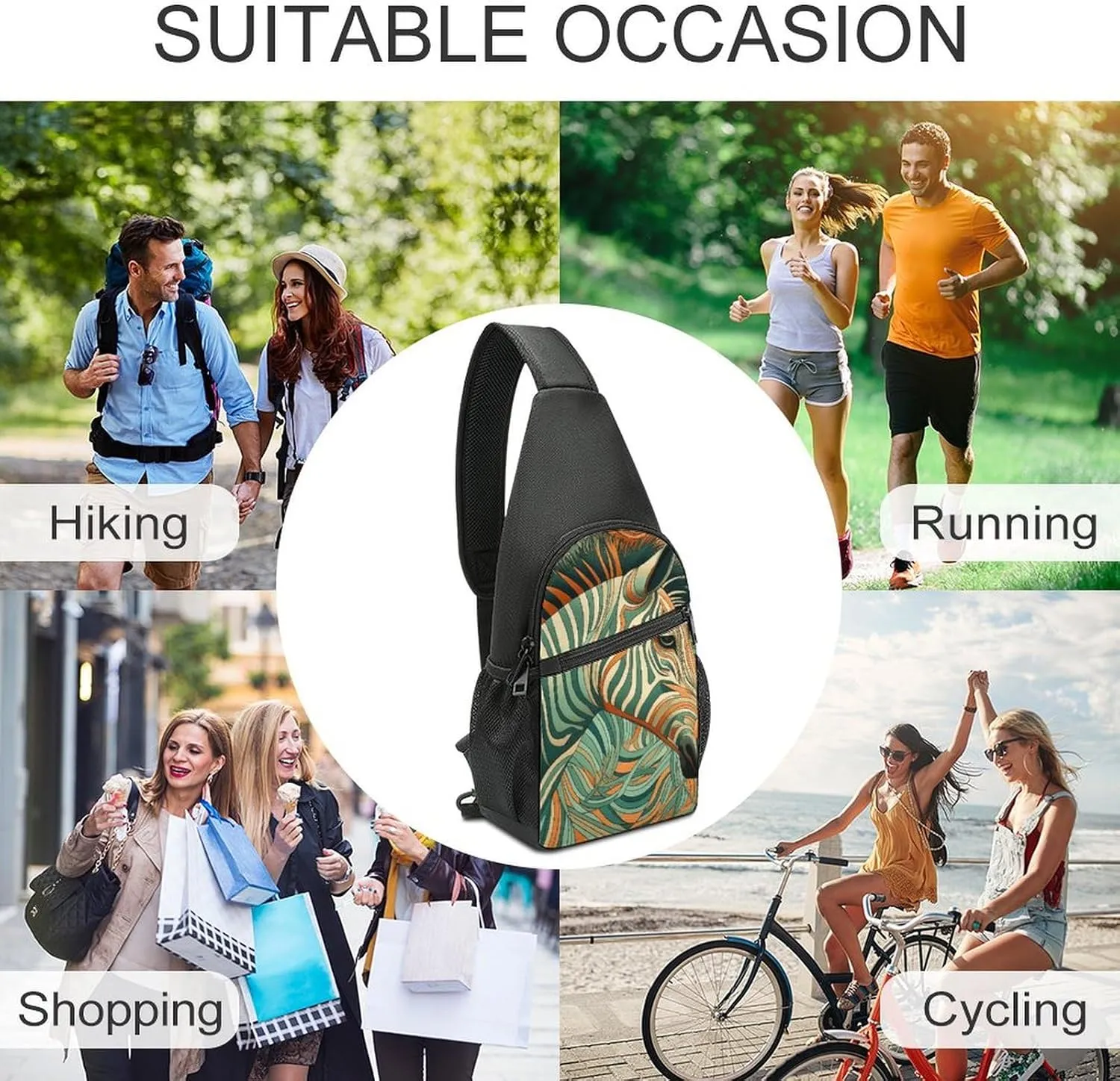 Crossbody Bag for Women Men Sling Bag Small Hound Pattern Chest Bag Crossbody Adjustable Shoulder Bag