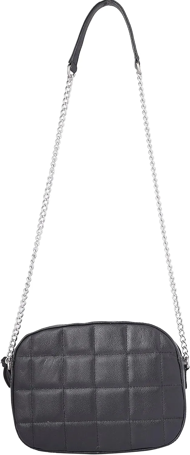 Crossbody Bag for Women Stylish Quilted Shoulder Bag Genuine Leather Satchel with Chain Strap