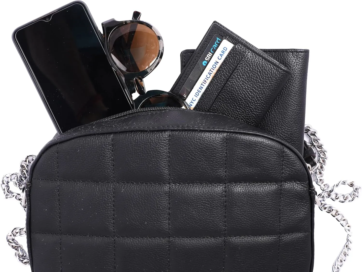 Crossbody Bag for Women Stylish Quilted Shoulder Bag Genuine Leather Satchel with Chain Strap