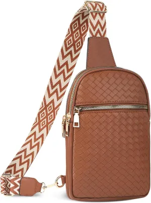 Crossbody Bag for Women Trendy Small Sling Cross Body Bag for Travel Leather Woven Fanny Pack Chest Bag