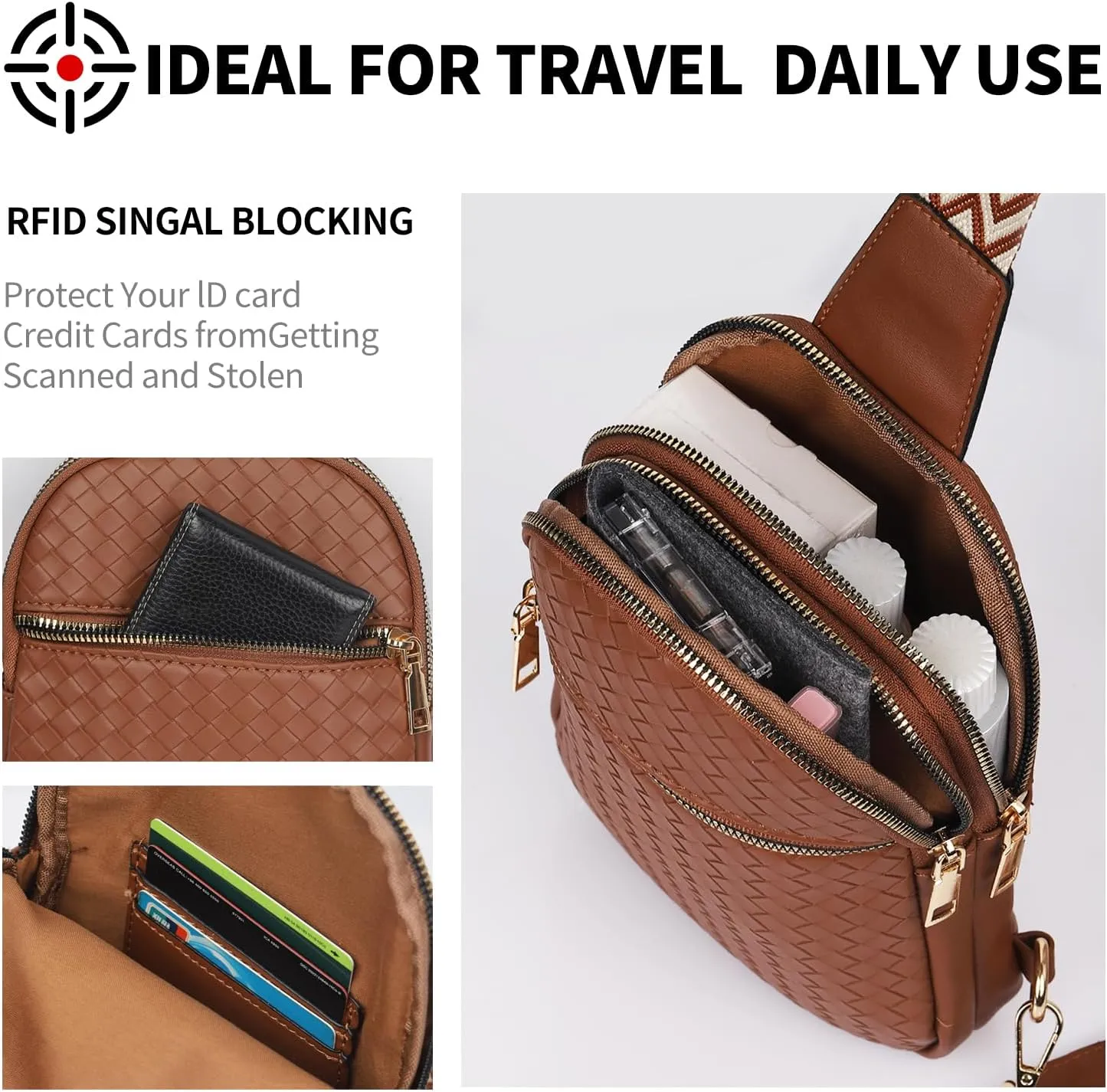 Crossbody Bag for Women Trendy Small Sling Cross Body Bag for Travel Leather Woven Fanny Pack Chest Bag