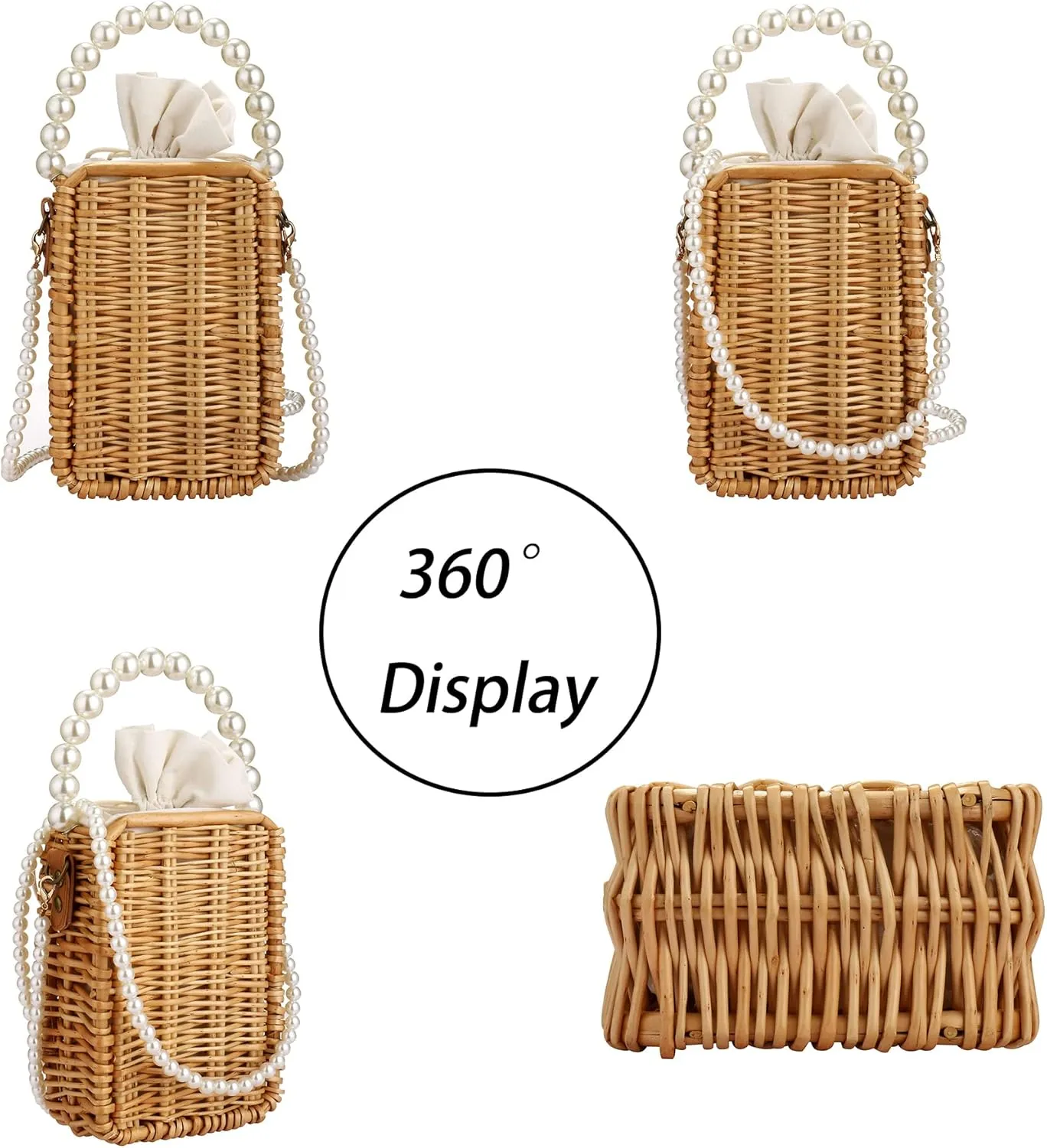 Crossbody Bags for Women Beach Straw Purse Lightweight Fashion Pearl Shoulder Bag Retro Straw Summer Basket Purse