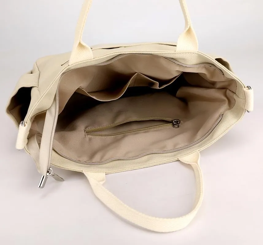 Crossbody Bags for Women Canvas Purses Large Capacity Shoulder Handbags with Adjustable Wide Strap Tote Bag for Women Beige