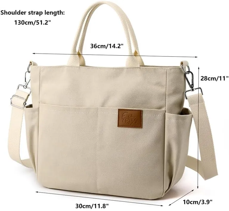 Crossbody Bags for Women Canvas Purses Large Capacity Shoulder Handbags with Adjustable Wide Strap Tote Bag for Women Beige