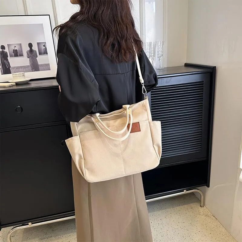 Crossbody Bags for Women Canvas Purses Large Capacity Shoulder Handbags with Adjustable Wide Strap Tote Bag for Women Beige