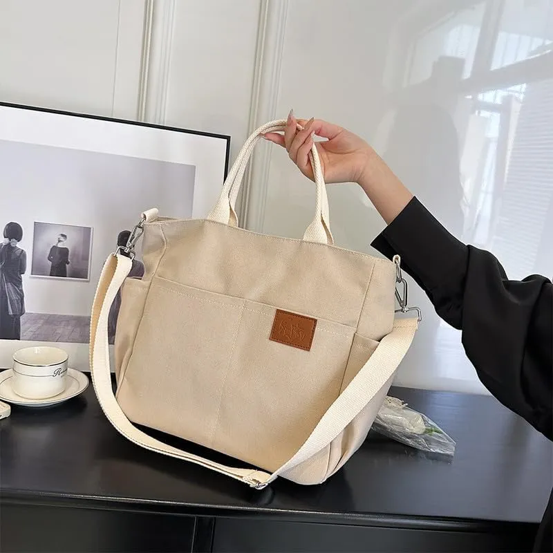 Crossbody Bags for Women Canvas Purses Large Capacity Shoulder Handbags with Adjustable Wide Strap Tote Bag for Women Beige