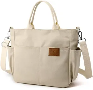 Crossbody Bags for Women Canvas Purses Large Capacity Shoulder Handbags with Adjustable Wide Strap Tote Bag for Women Beige