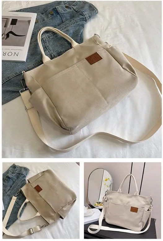 Crossbody Bags for Women Canvas Purses Large Capacity Shoulder Handbags with Adjustable Wide Strap Tote Bag for Women Beige