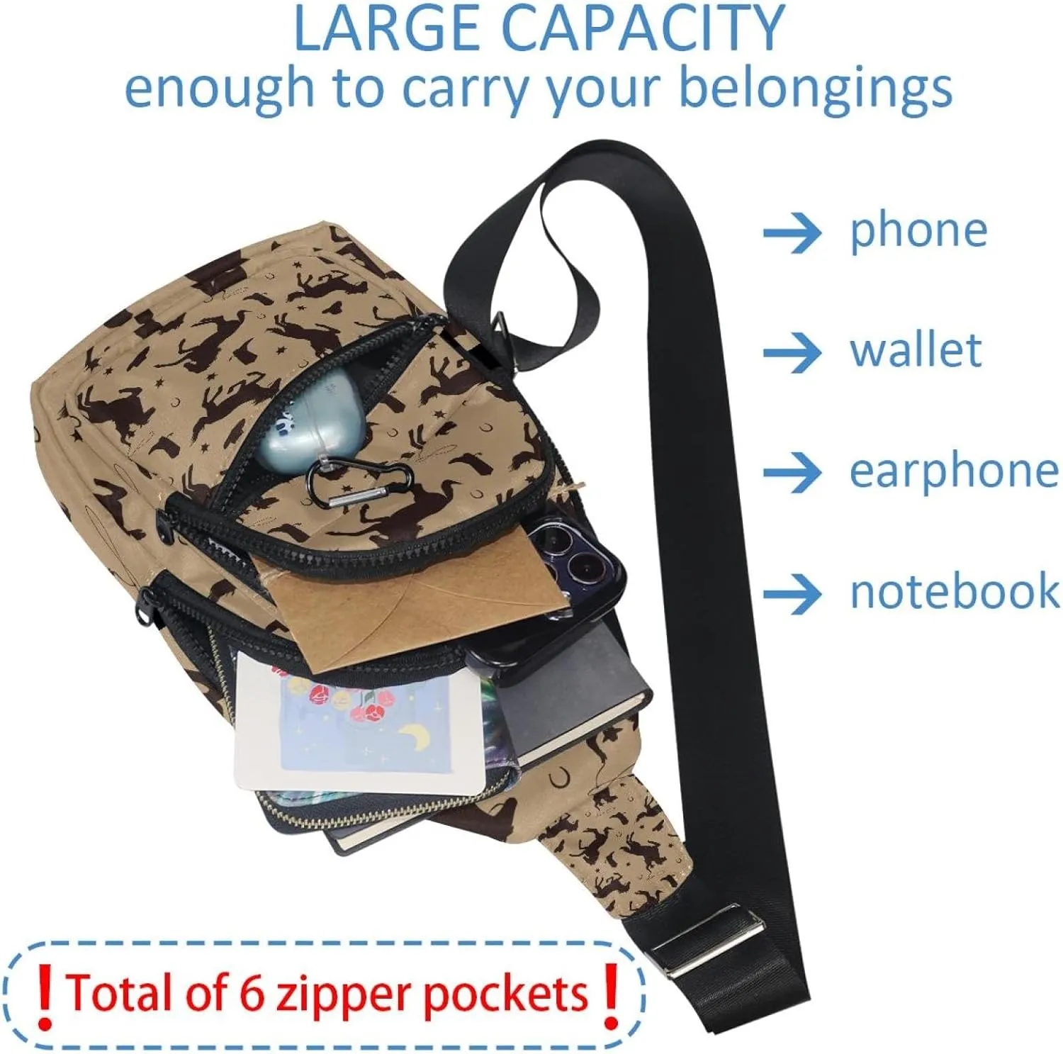 Crossbody Bags for Women Men cowboys and horse Sling Bag Bakpack Casual Chest Bag with Convertible Shoulder Strap