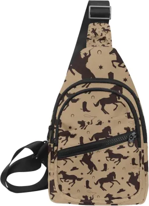 Crossbody Bags for Women Men cowboys and horse Sling Bag Bakpack Casual Chest Bag with Convertible Shoulder Strap