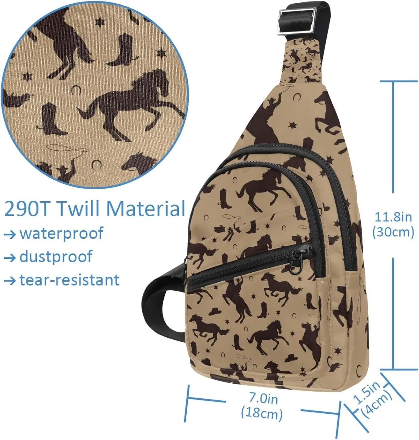 Crossbody Bags for Women Men cowboys and horse Sling Bag Bakpack Casual Chest Bag with Convertible Shoulder Strap