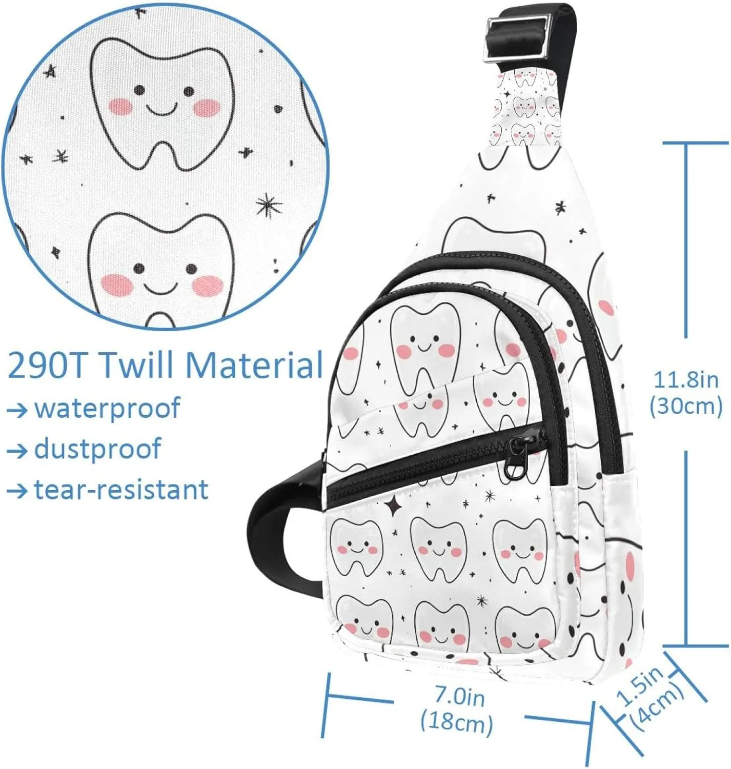 Crossbody Bags for Women Men cute teeth (1) Sling Bag Bakpack Casual Chest Bag with Convertible Shoulder Strap