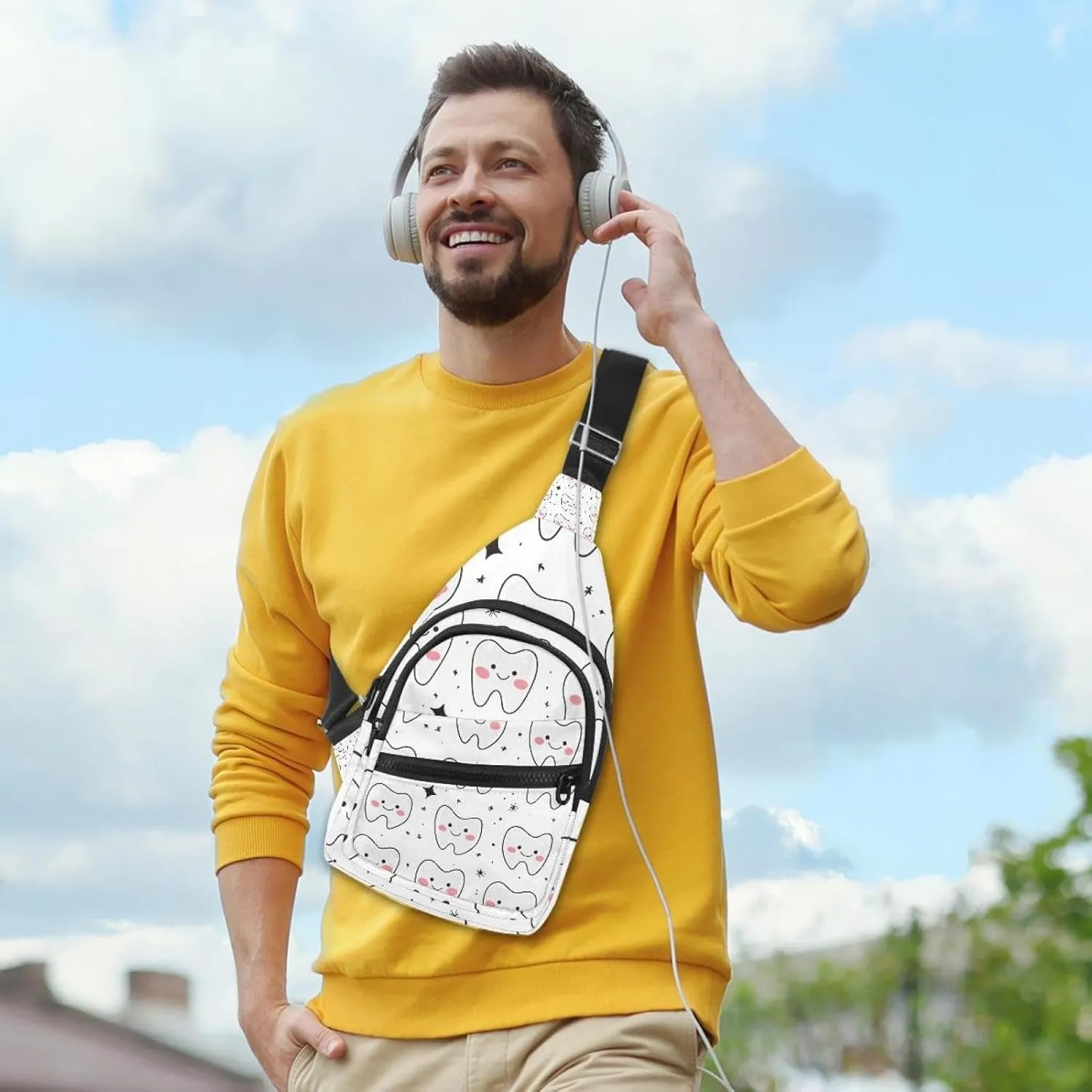 Crossbody Bags for Women Men cute teeth (1) Sling Bag Bakpack Casual Chest Bag with Convertible Shoulder Strap