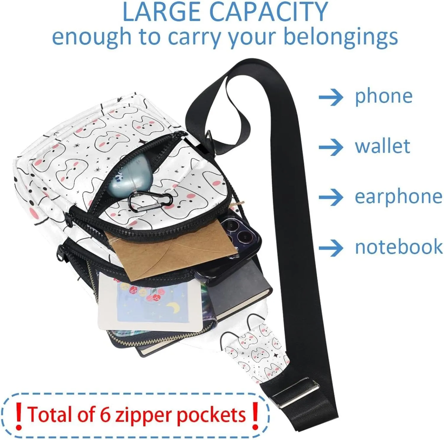 Crossbody Bags for Women Men cute teeth (1) Sling Bag Bakpack Casual Chest Bag with Convertible Shoulder Strap