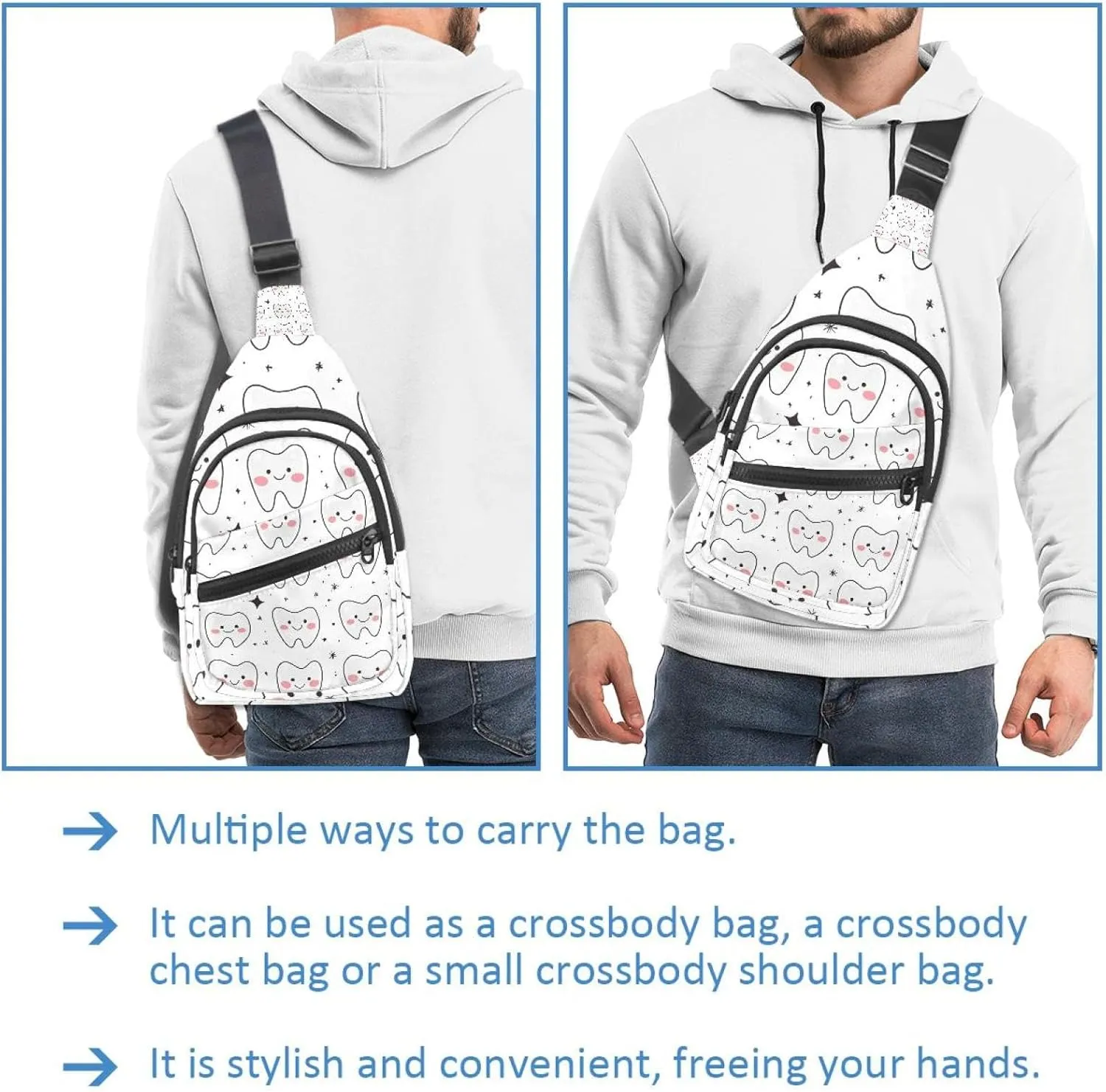 Crossbody Bags for Women Men cute teeth (1) Sling Bag Bakpack Casual Chest Bag with Convertible Shoulder Strap