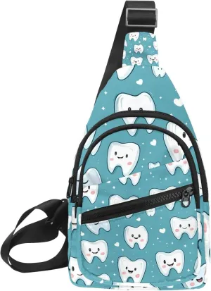 Crossbody Bags for Women Men Cute Teeth Sling Bag Bakpack Casual Chest Bag with Convertible Shoulder Strap