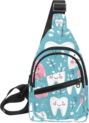 Crossbody Bags for Women Men Cute Teeth Sling Bag Bakpack Casual Chest Bag with Convertible Shoulder Strap