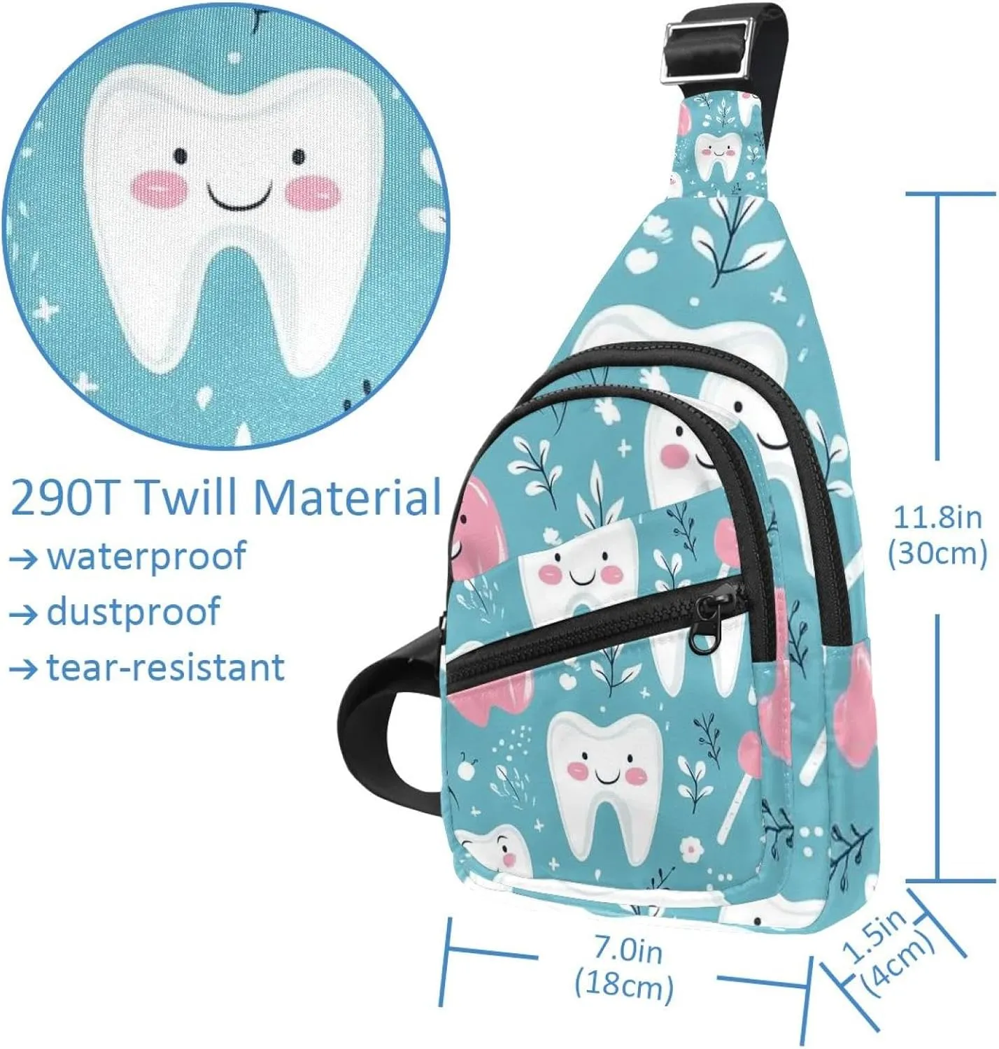 Crossbody Bags for Women Men Cute Teeth Sling Bag Bakpack Casual Chest Bag with Convertible Shoulder Strap