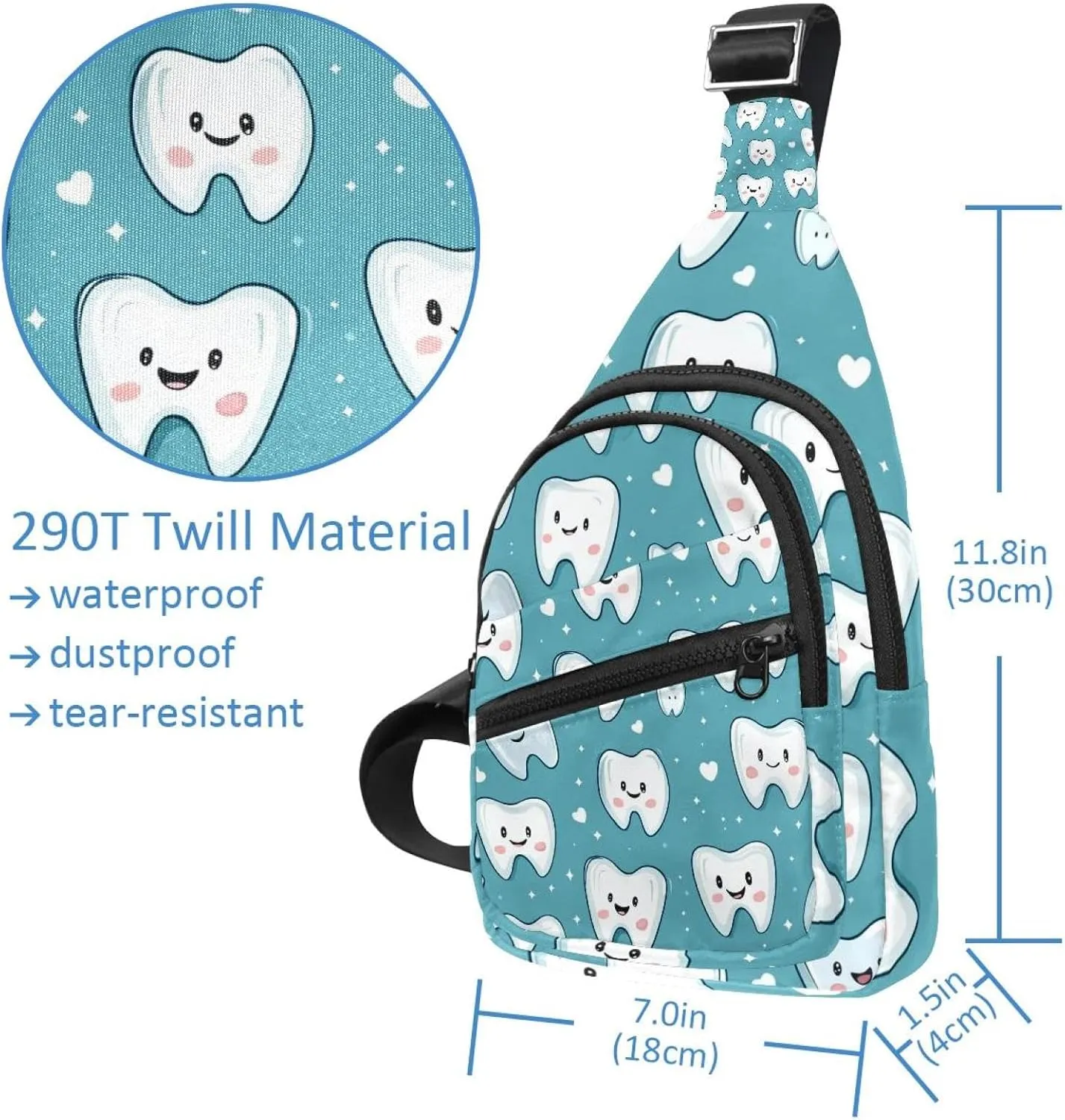 Crossbody Bags for Women Men Cute Teeth Sling Bag Bakpack Casual Chest Bag with Convertible Shoulder Strap