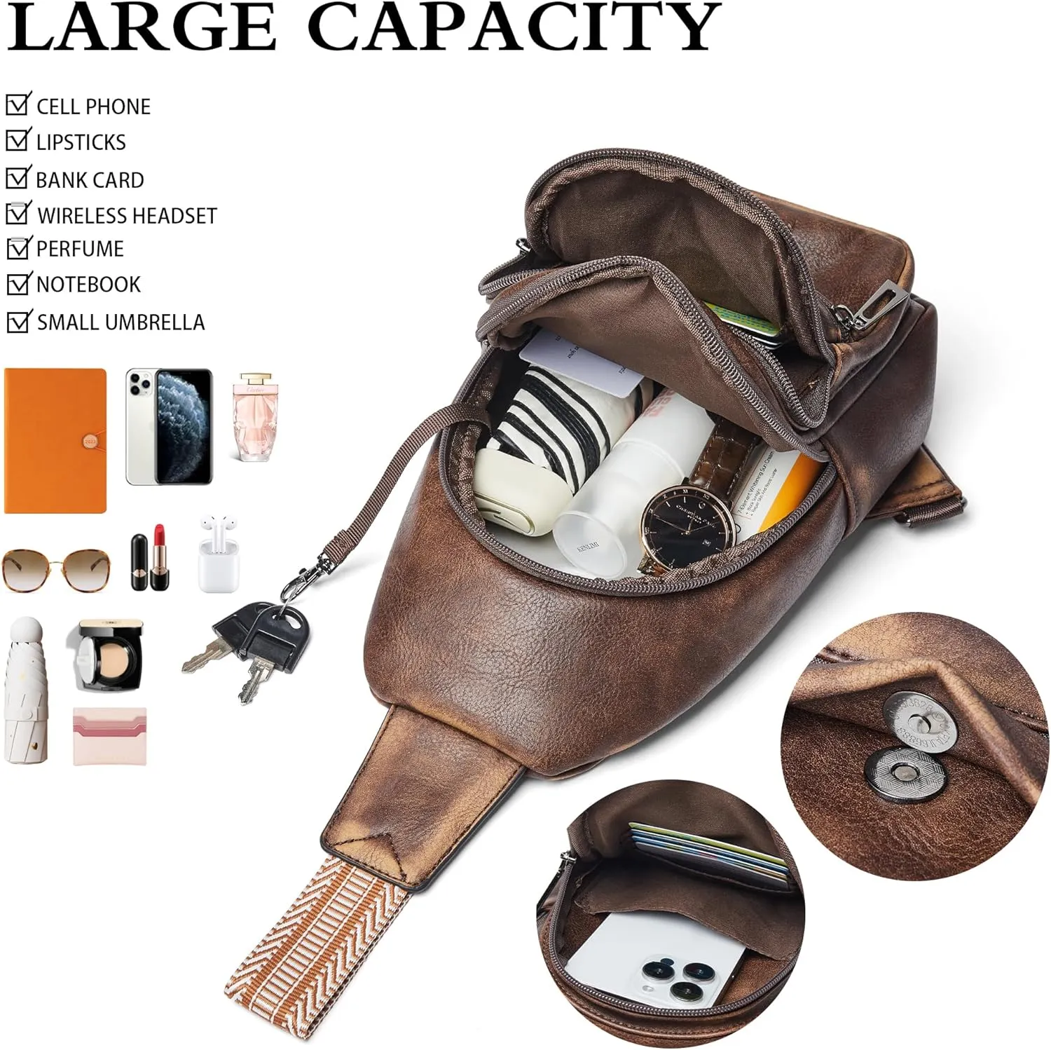 Crossbody Bags for Women Men Sling Bag 5 Pockets Fanny Pack Sling Backpack Chest Daypack Travel Purse Anti Theft