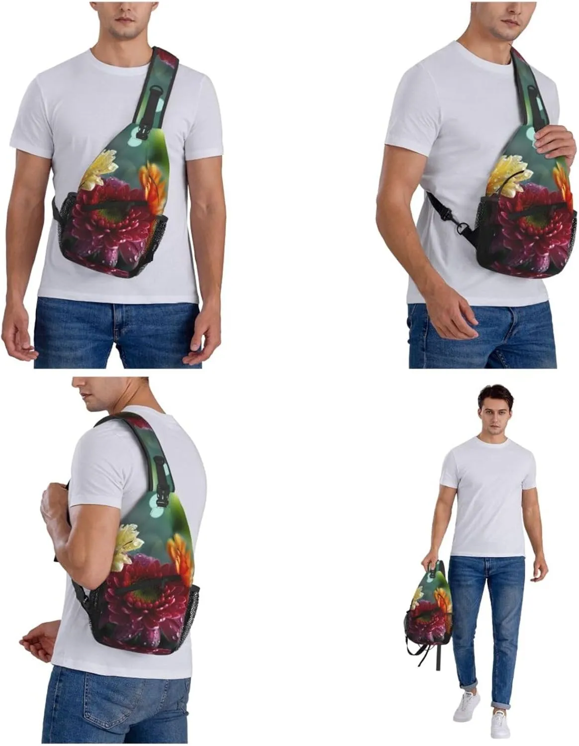 Crossbody Bags for Women Men Trendy Sling Bag Casual Chest Bag Golden Leaves Shoulder Bag for Travel Sport