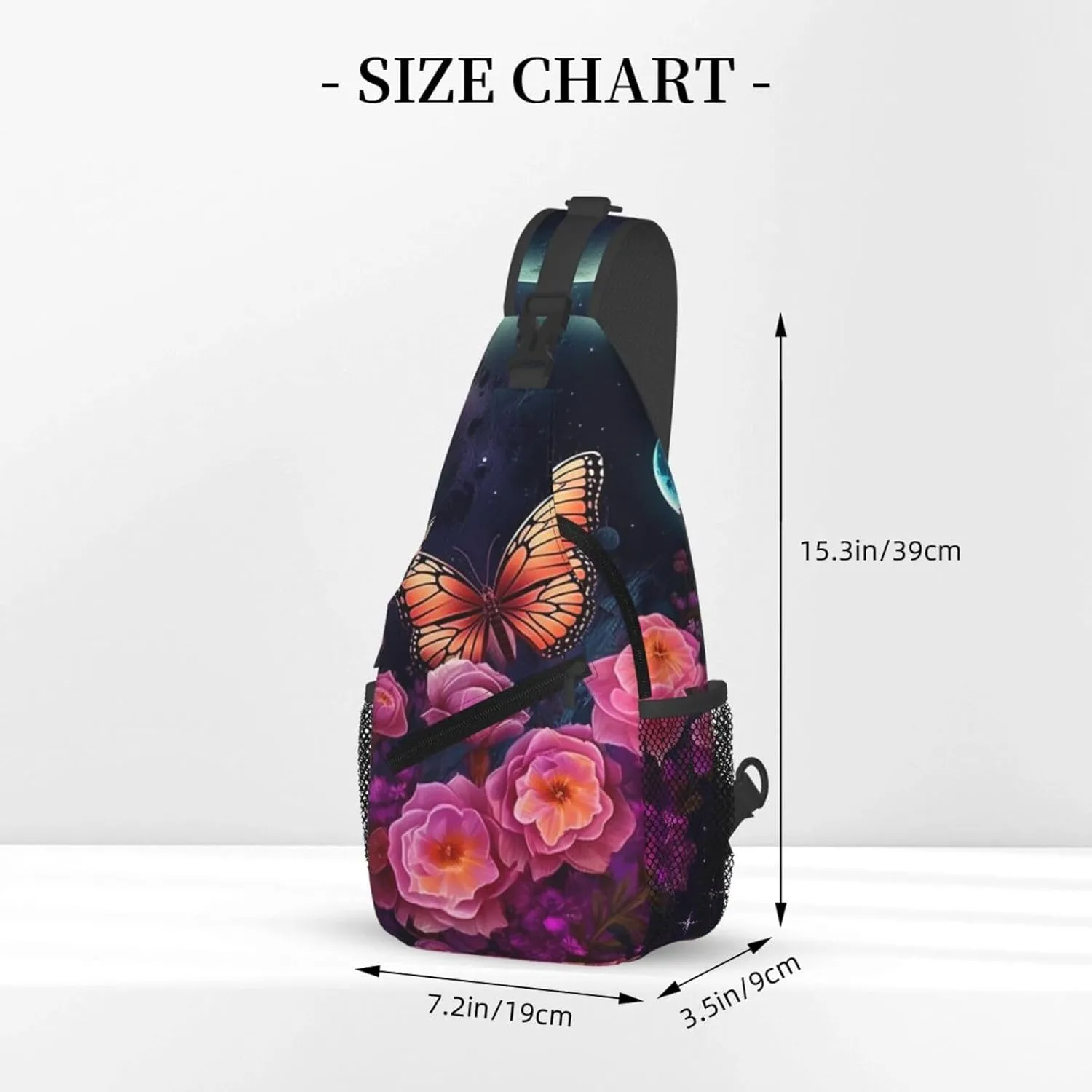 Crossbody Bags for Women Men Trendy Sling Bag Casual Chest Bag Moon Flowers and Butterflies Shoulder Bag for Travel