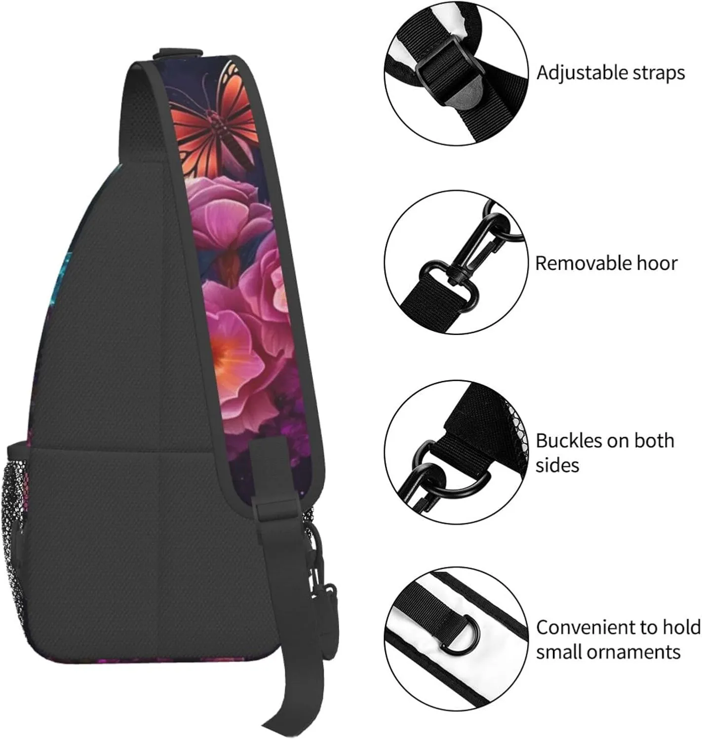 Crossbody Bags for Women Men Trendy Sling Bag Casual Chest Bag Moon Flowers and Butterflies Shoulder Bag for Travel