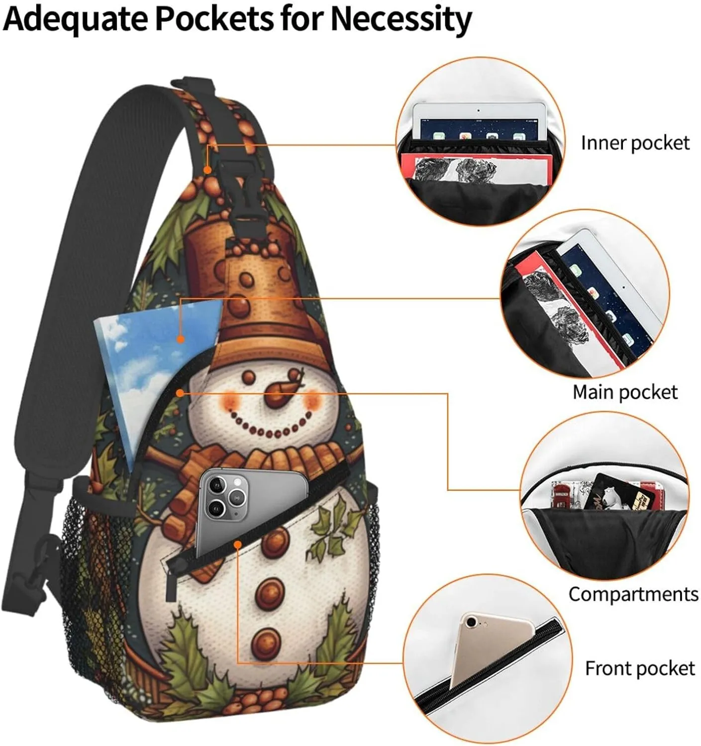Crossbody Bags for Women Men Trendy Sling Bag Casual Chest Bag Pine Trees Snow and Sky Shoulder Bag for Travel Sport