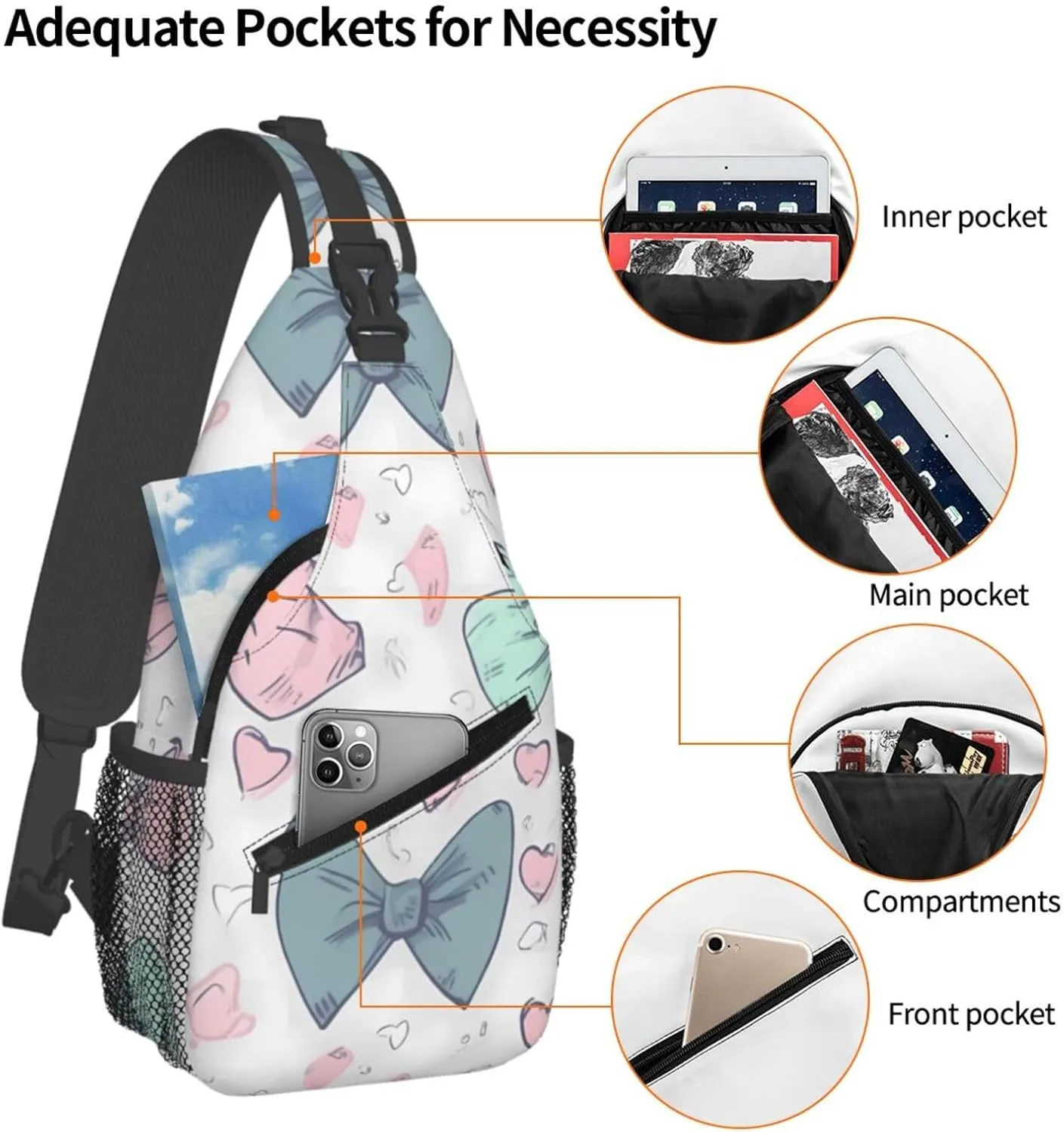 Crossbody Bags for Women Men Trendy Sling Bag Casual Chest Bag Repeating Bunny Pattern Shoulder Bag for Travel Sport