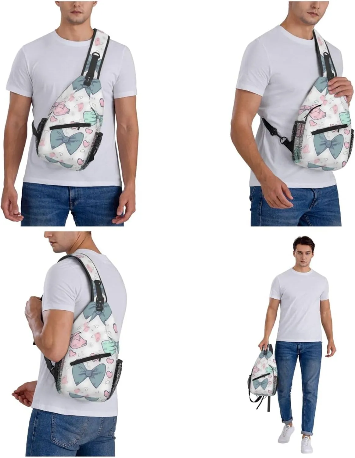 Crossbody Bags for Women Men Trendy Sling Bag Casual Chest Bag Repeating Bunny Pattern Shoulder Bag for Travel Sport