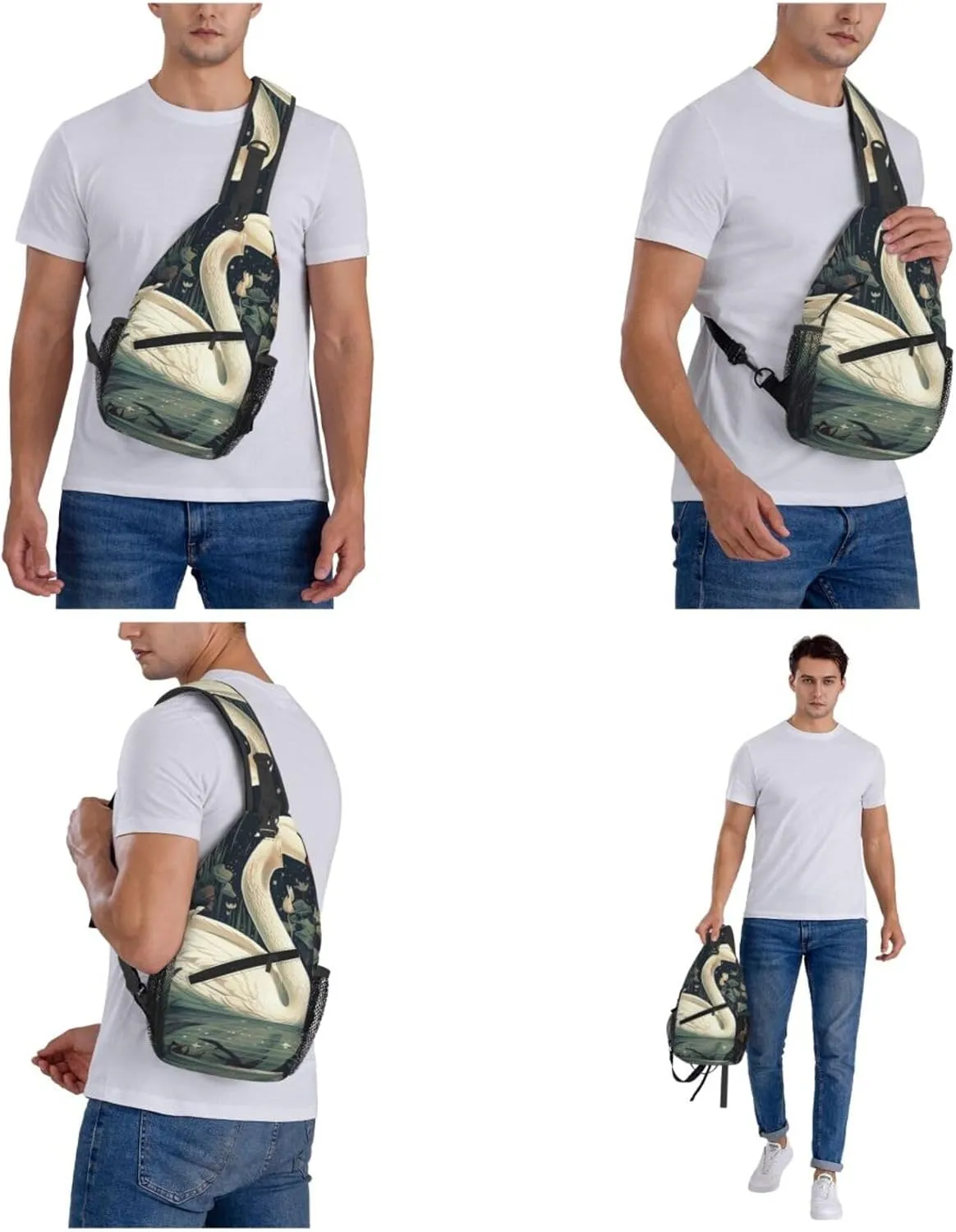 Crossbody Bags for Women Men Trendy Sling Bag Casual Chest Bag Two Rabbits Drinking Tea Shoulder Bag for Travel Sport