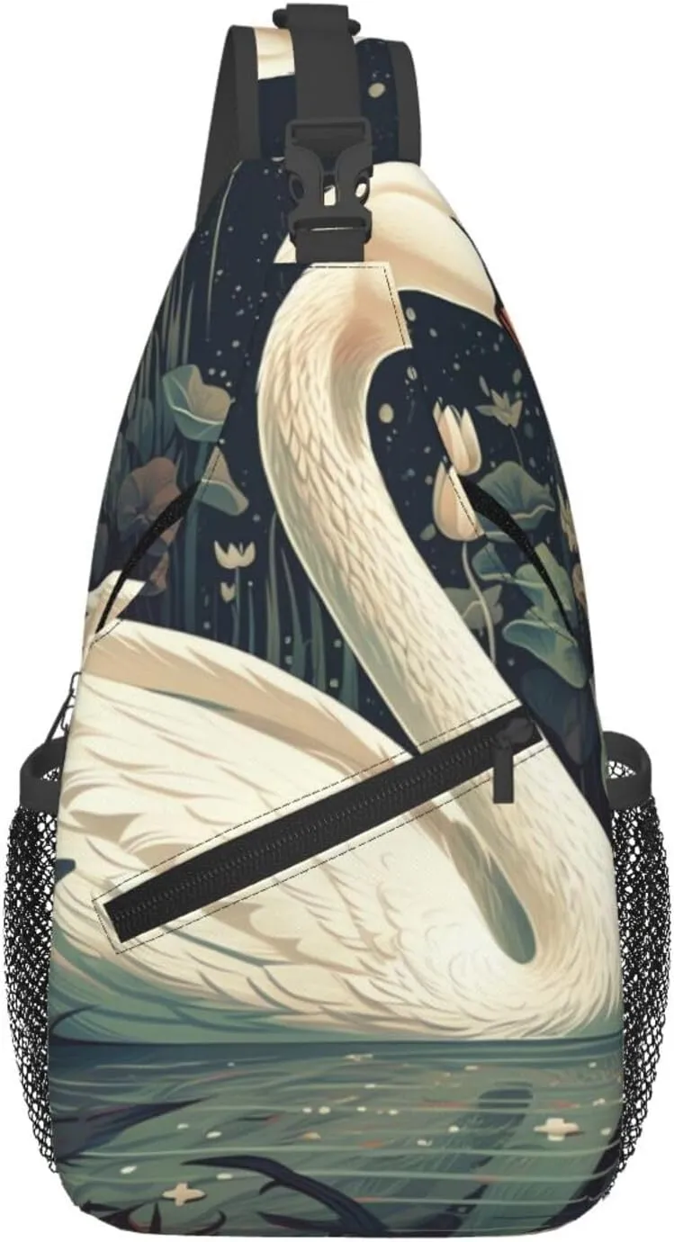 Crossbody Bags for Women Men Trendy Sling Bag Casual Chest Bag Two Rabbits Drinking Tea Shoulder Bag for Travel Sport