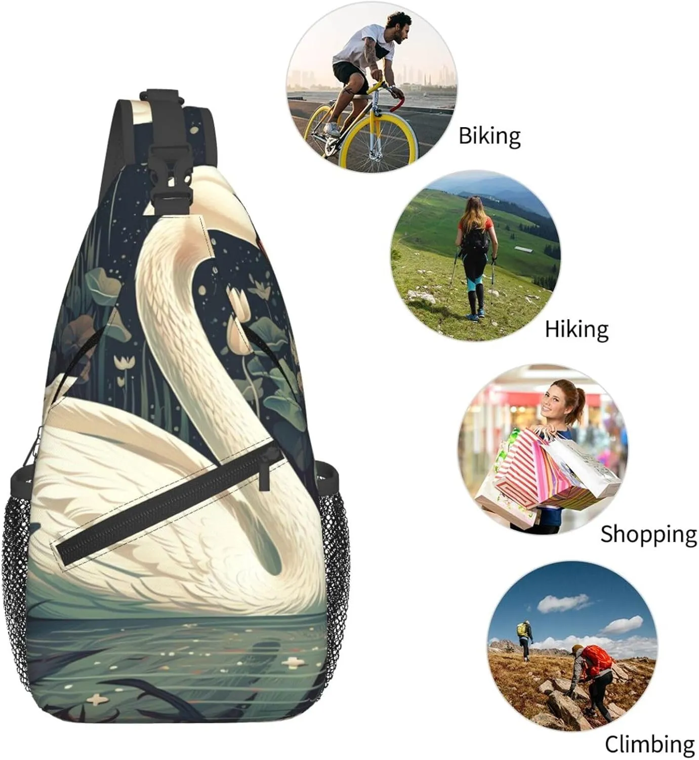 Crossbody Bags for Women Men Trendy Sling Bag Casual Chest Bag Two Rabbits Drinking Tea Shoulder Bag for Travel Sport