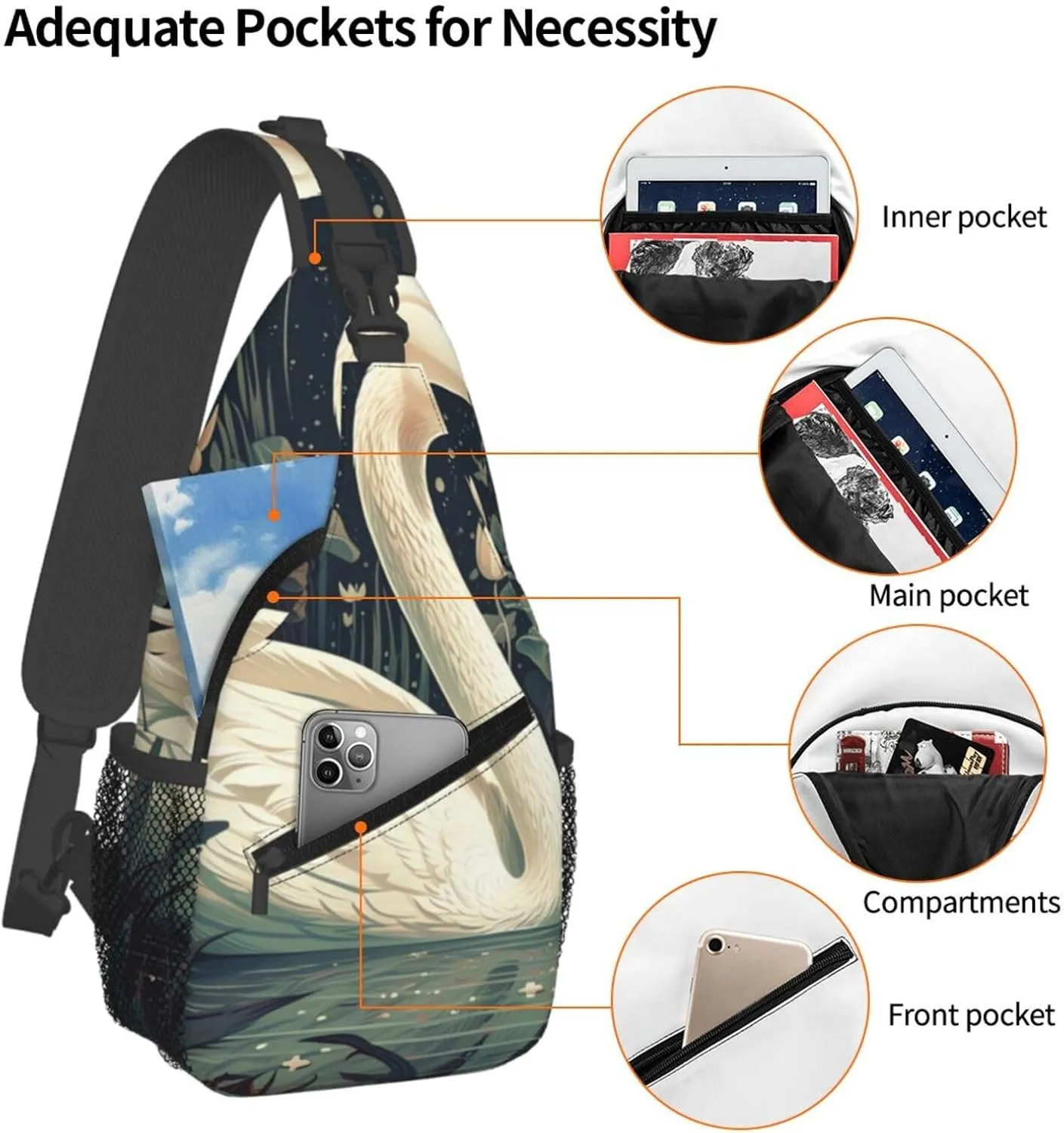 Crossbody Bags for Women Men Trendy Sling Bag Casual Chest Bag Two Rabbits Drinking Tea Shoulder Bag for Travel Sport