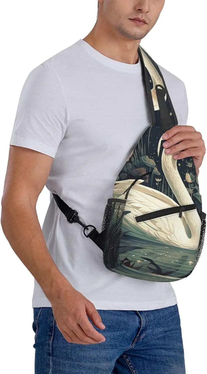 Crossbody Bags for Women Men Trendy Sling Bag Casual Chest Bag Two Rabbits Drinking Tea Shoulder Bag for Travel Sport