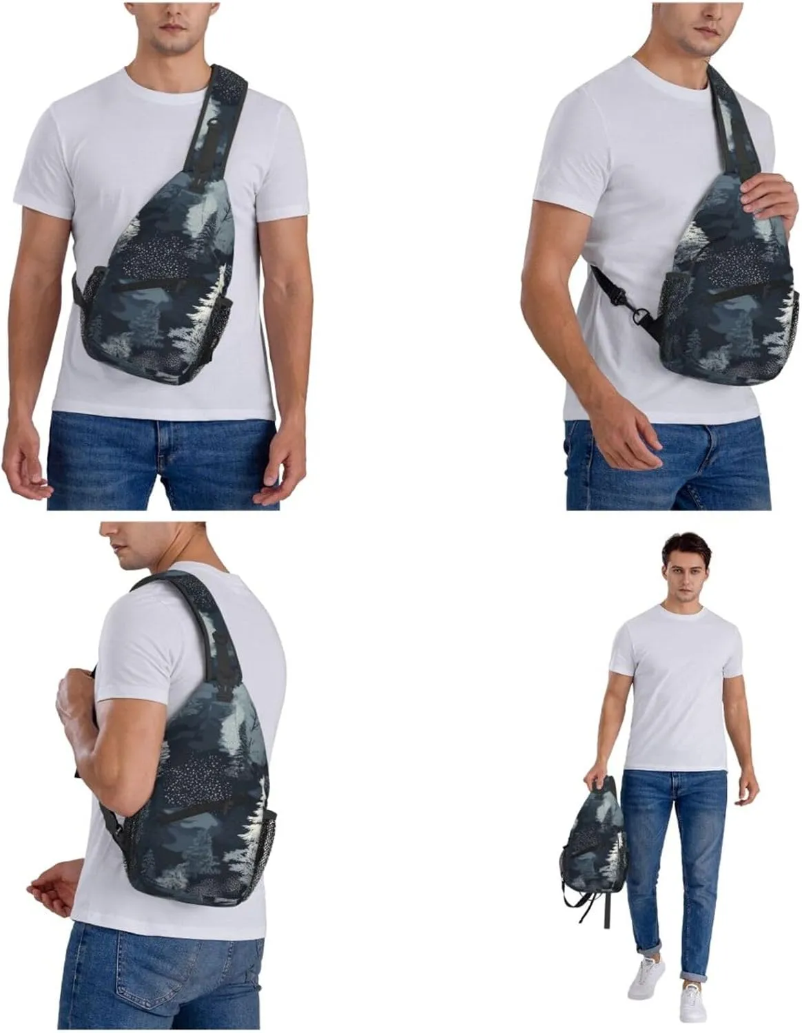 Crossbody Bags for Women Men Trendy Sling Bag Casual Chest Bag Two Rabbits Drinking Tea Shoulder Bag for Travel Sport