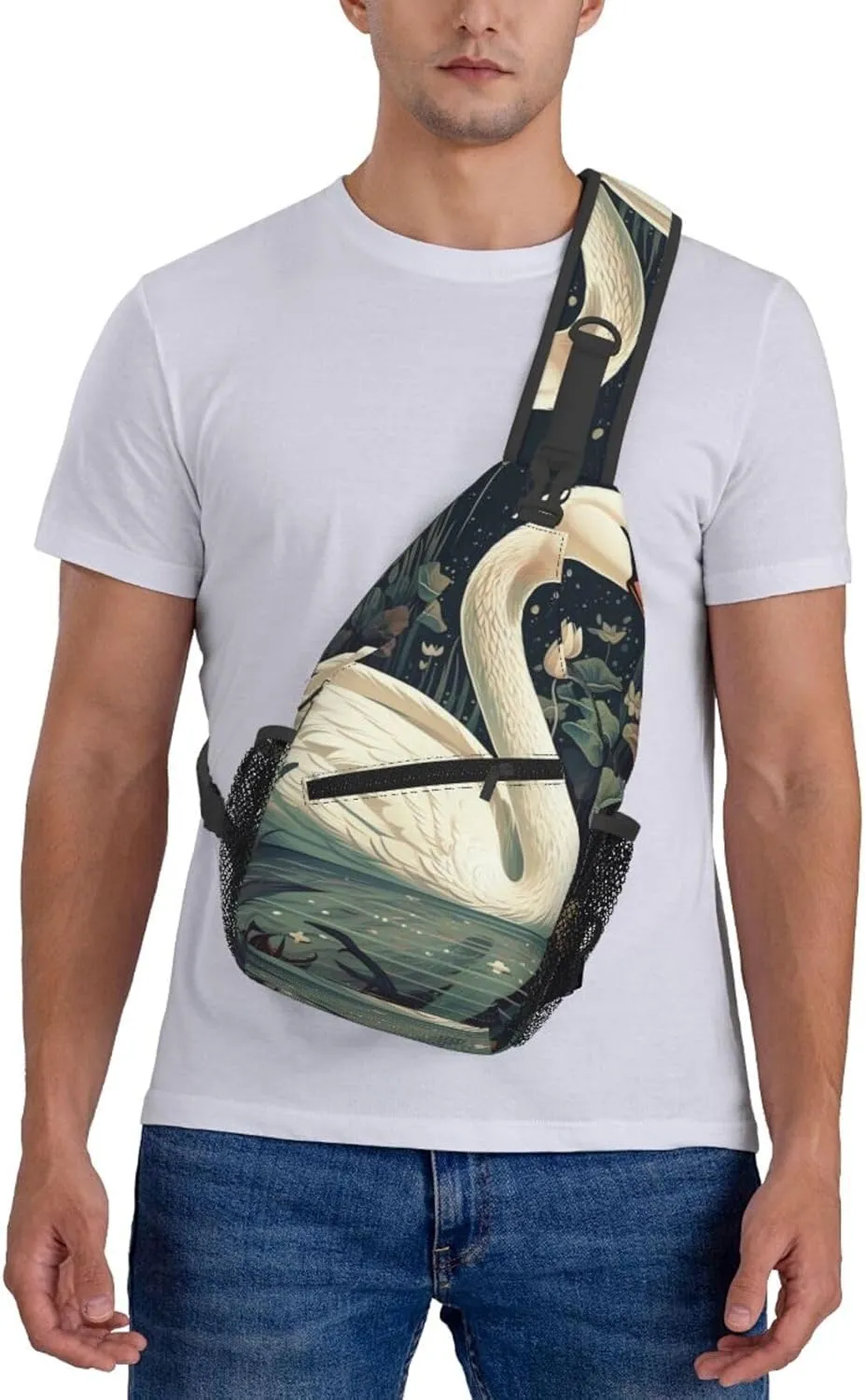 Crossbody Bags for Women Men Trendy Sling Bag Casual Chest Bag Two Rabbits Drinking Tea Shoulder Bag for Travel Sport