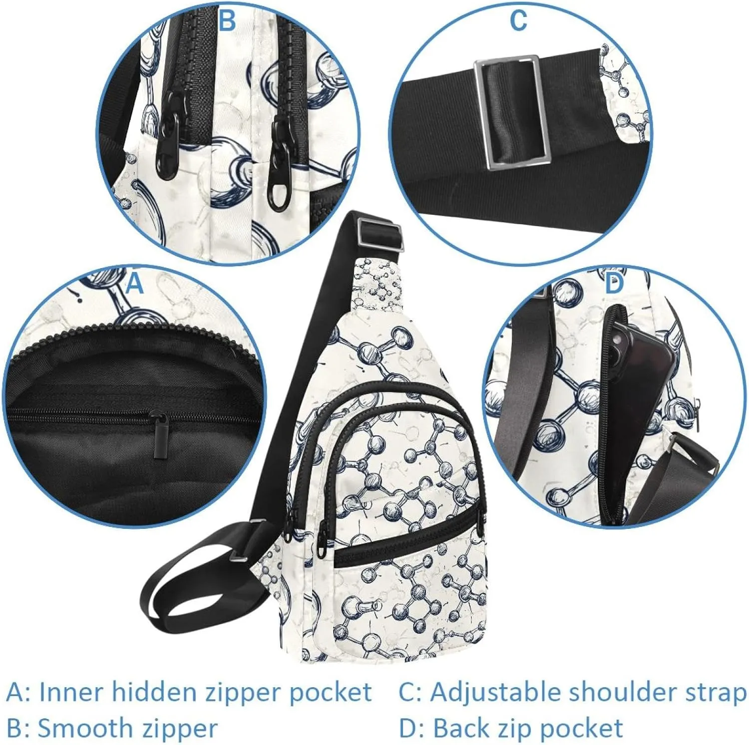 Crossbody Bags for Women Men_chemical and scientific pattern (3) Sling Bag Bakpack Casual Chest Bag with Convertible Shoulder Strap