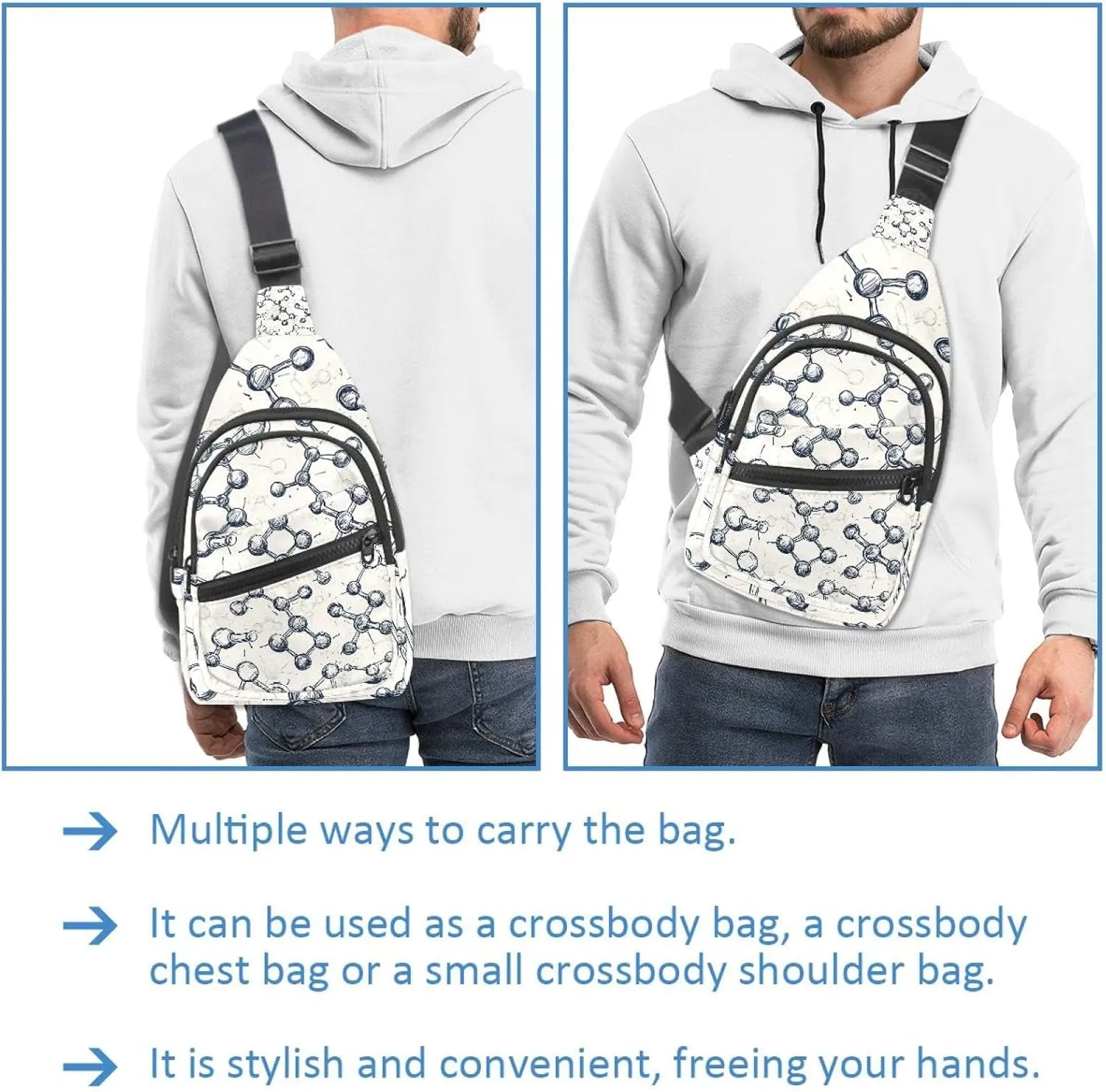Crossbody Bags for Women Men_chemical and scientific pattern (3) Sling Bag Bakpack Casual Chest Bag with Convertible Shoulder Strap