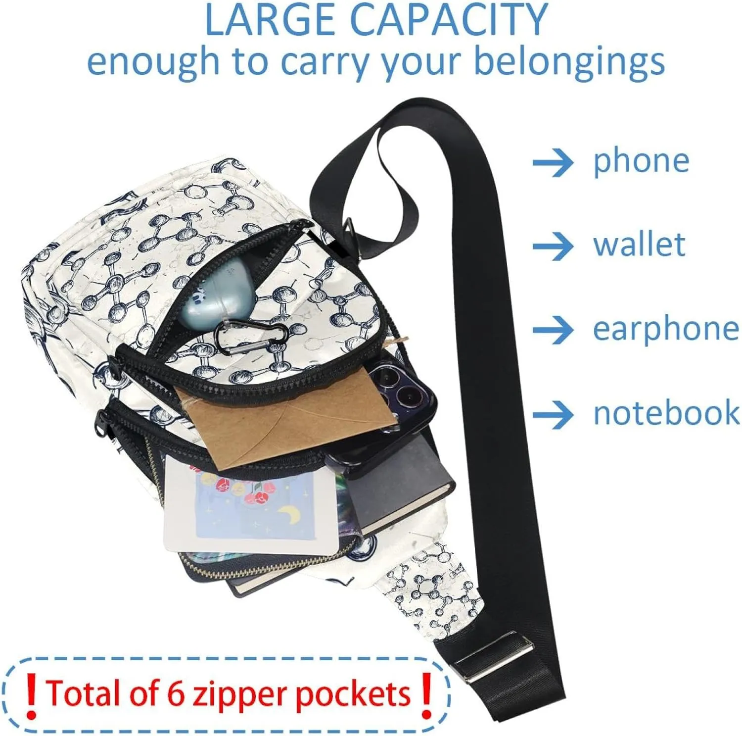 Crossbody Bags for Women Men_chemical and scientific pattern (3) Sling Bag Bakpack Casual Chest Bag with Convertible Shoulder Strap