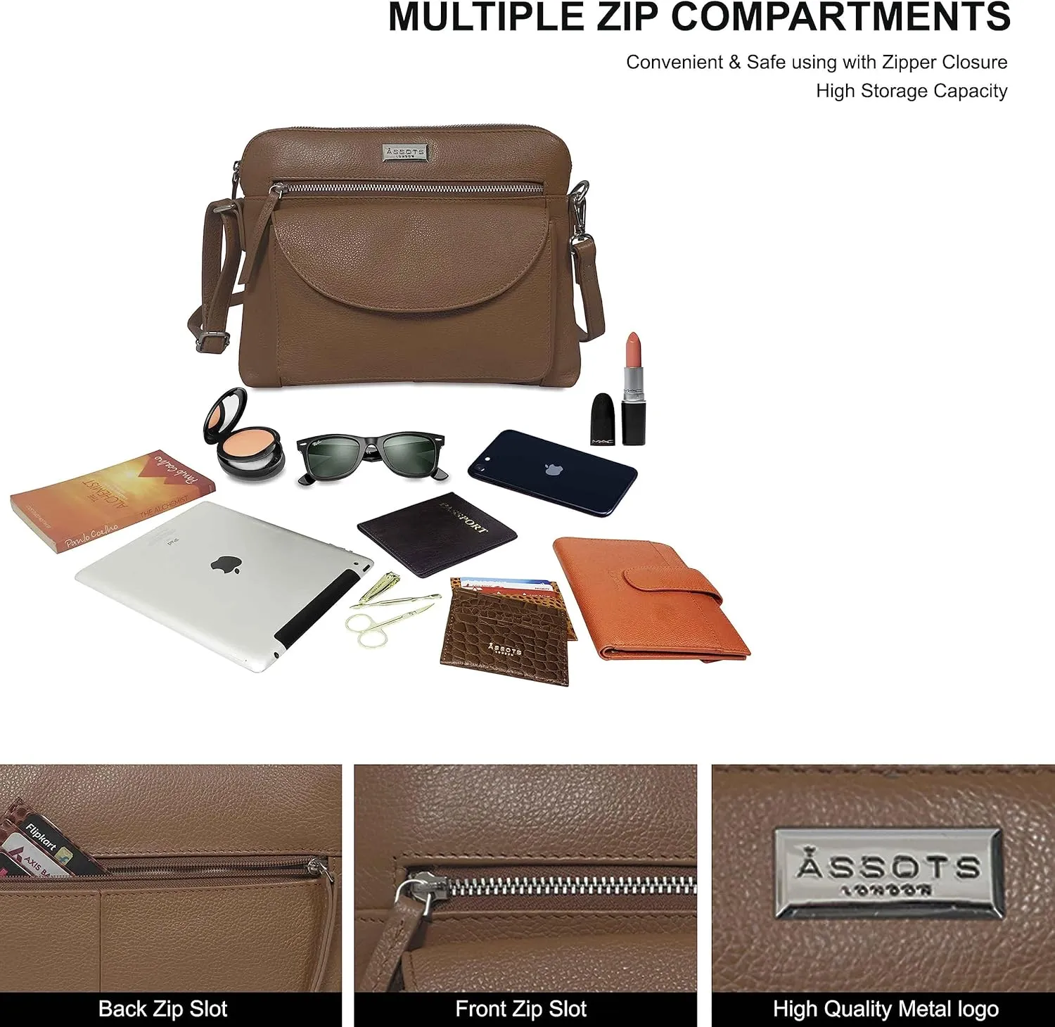 Crossbody Bags for Women Real Leather Sling with Multiple Pockets and Adjustable Strap