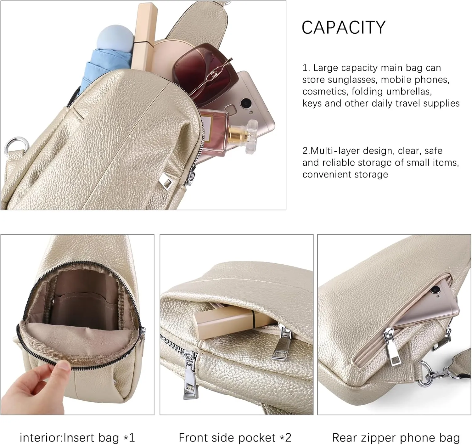 Crossbody Bags for Women,Sling Bag for Women,Fanny Packs Chest Bag for Work Travel Leather Sling Backpack