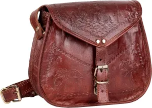 Crossbody Purses Genuine Leather Handbag, Embossed Vintage Medium 11.5 inch Shoulder Bag for Women
