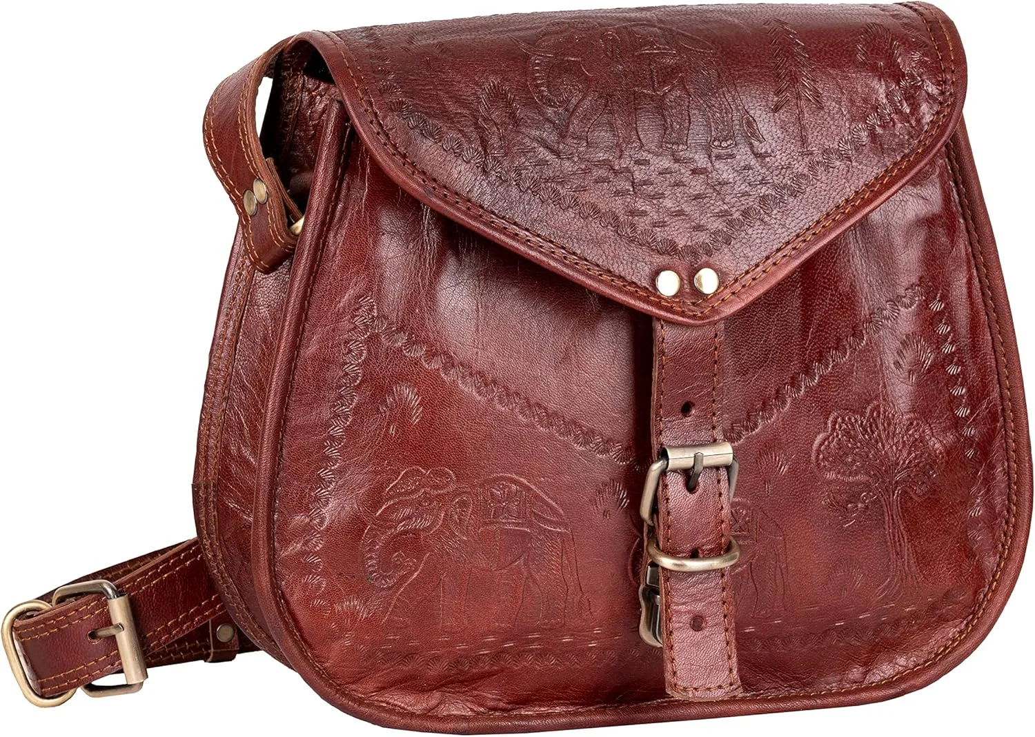 Crossbody Purses Genuine Leather Handbag, Embossed Vintage Medium 11.5 inch Shoulder Bag for Women