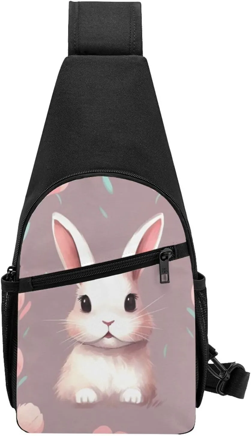 Crossbody Sling Backpack Sling Bag for Men Women Cross Chest Bag Shoulder Bag Bunny cute Travel Hiking Daypack