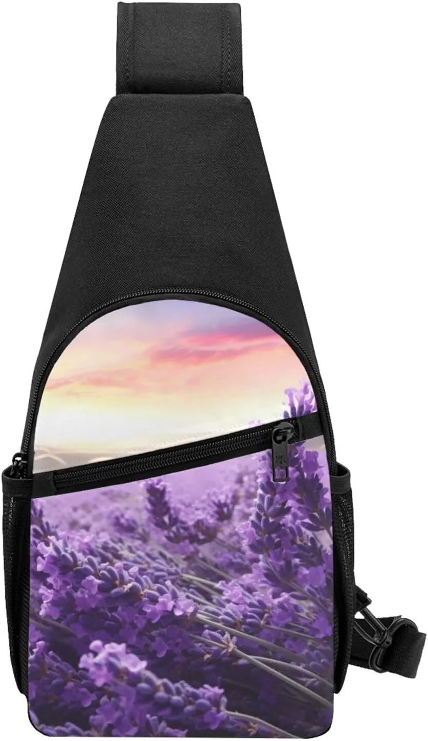 Crossbody Sling Backpack Sling Bag for Men Women Cross Chest Bag Shoulder Bag Lavender Travel Hiking Daypack