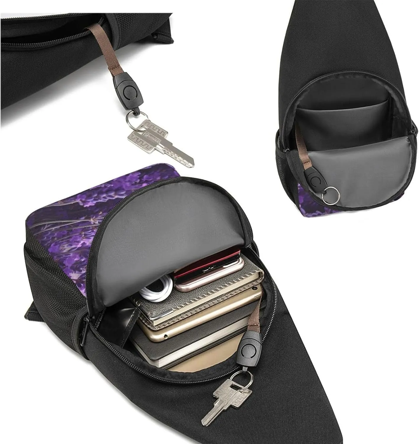Crossbody Sling Backpack Sling Bag for Men Women Cross Chest Bag Shoulder Bag Lavender Travel Hiking Daypack