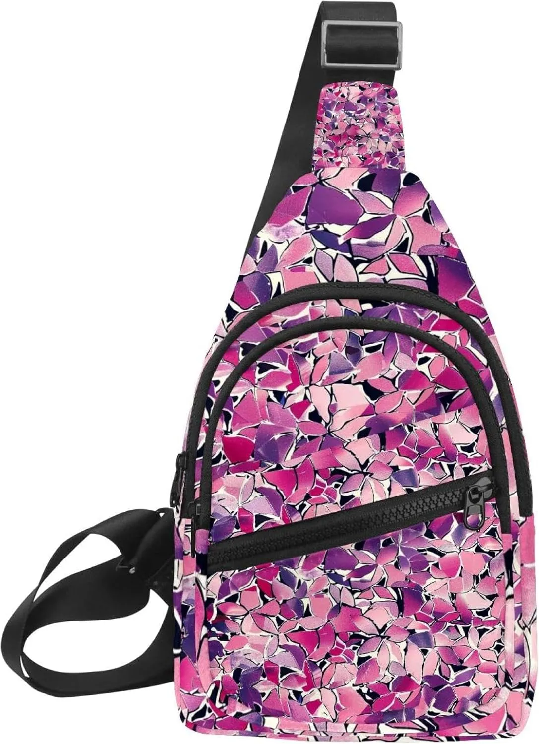 Crossbody Sling Backpack Sling Bag for Women Men, Pink Flower Bush Crossbody Fanny Packs Chest Bag with Adjustable Strap for Workout Running Traveling Hiking