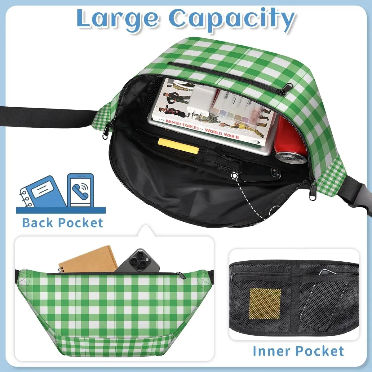 Crossbody Sling Bag for Women Men Plaid Pattern Lightweight Waterproof Travel Essentials