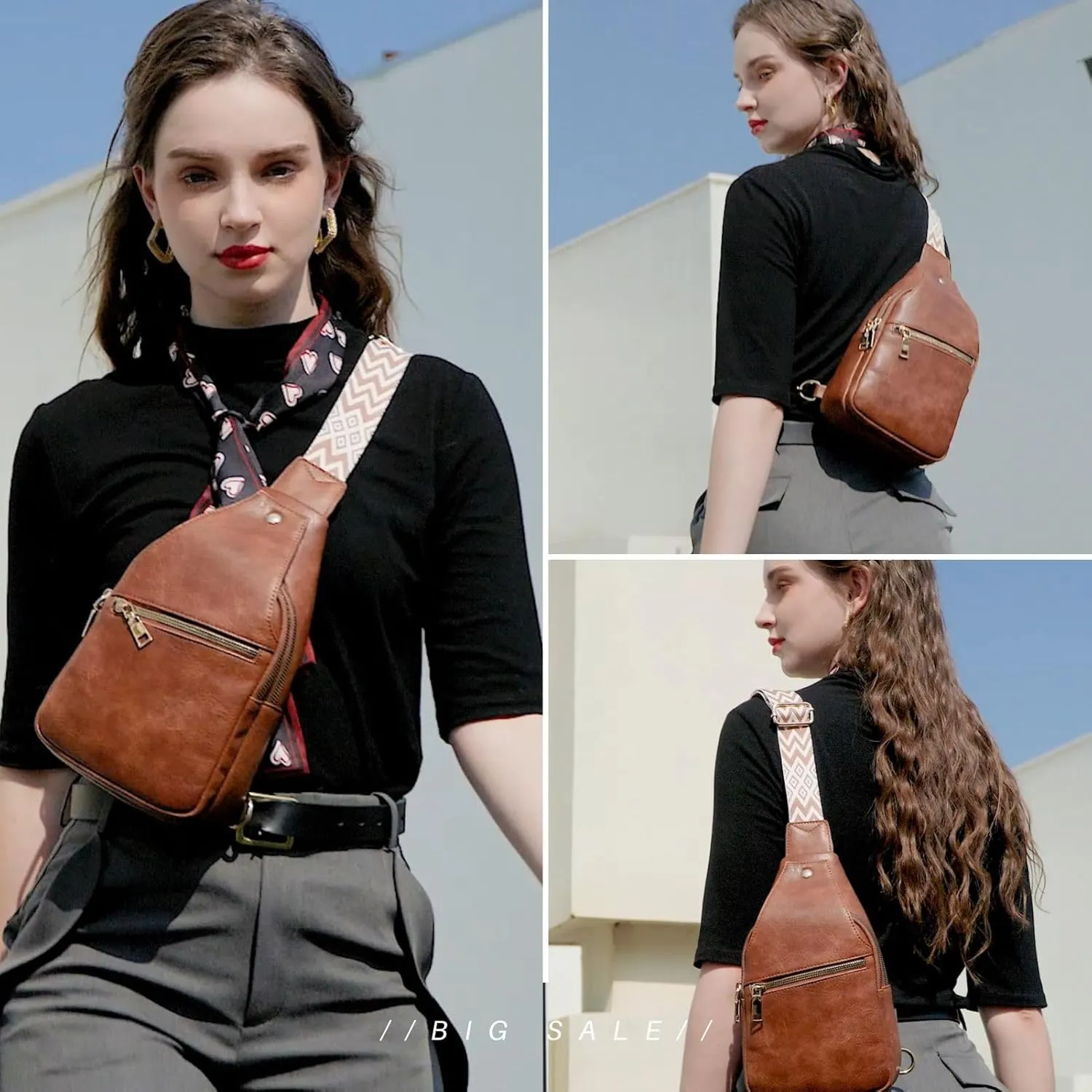 Crossbody Sling Bag Purse for Women - Small Chest Fanny Pack Trendy Travel Faux Leather Cross Body Bags with Adjustable Strap